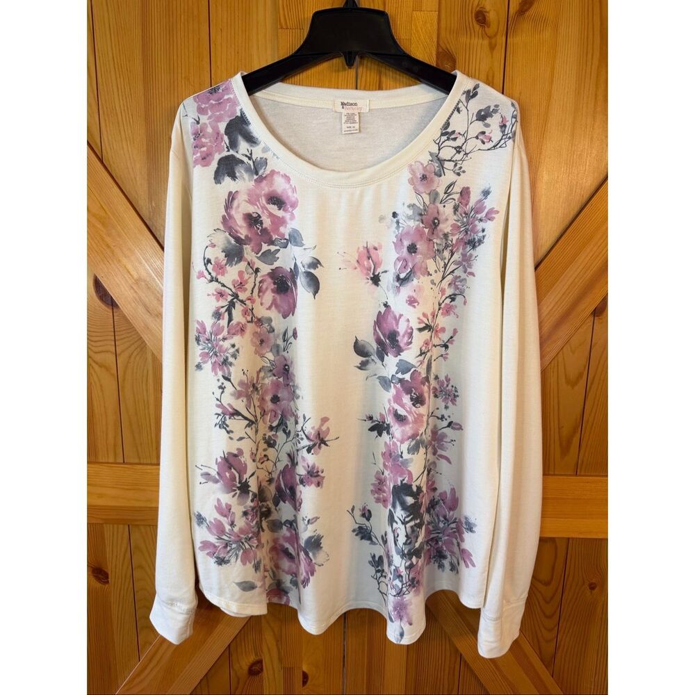 Madison & Berkeley White Floral Long Sleeve Lightweight Sweater Size 3X (7205)
